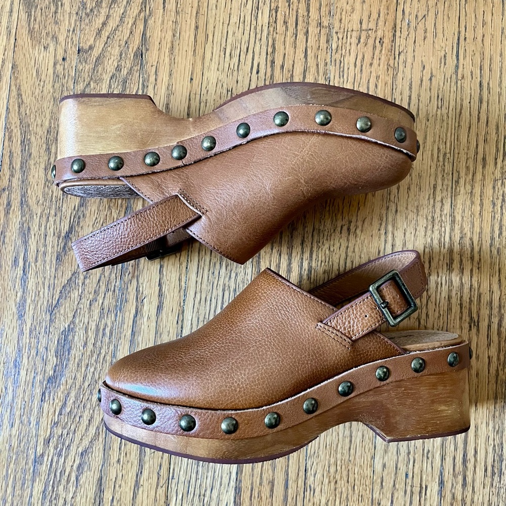 Kelsi Dagger Brown Leather Studded Clogs